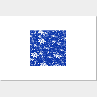 Blue and White Toile Pattern Posters and Art